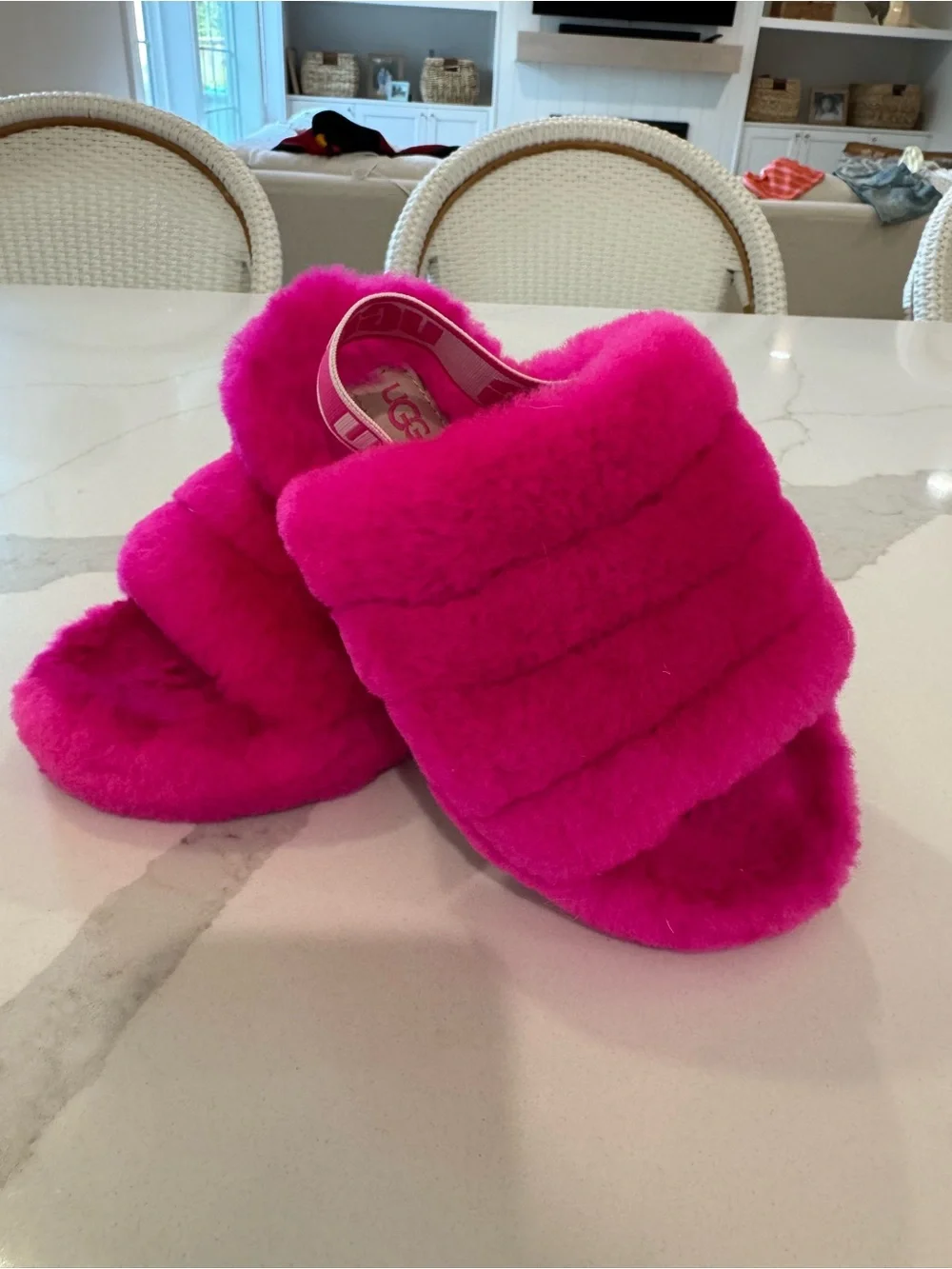 UGG Kids Hot Pink Fluff Slides